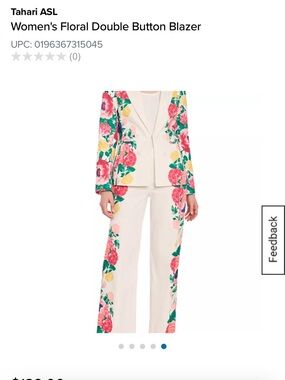 NWT Tahari ASL Cream Floral Blazer and Pants Set with Pink & Green Accents has l